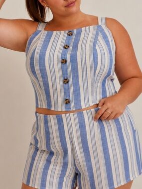 NWT TORRID Blue Striped Linen Blend Button-Front Tank Size L/12